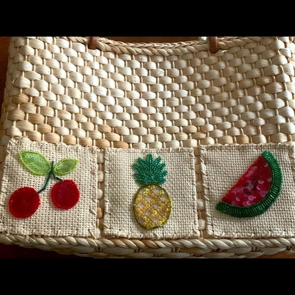 Vintage 1950’s Wicker Woven Purse fully lined, cute sequin appliqués, mint - Picture 2 of 8
